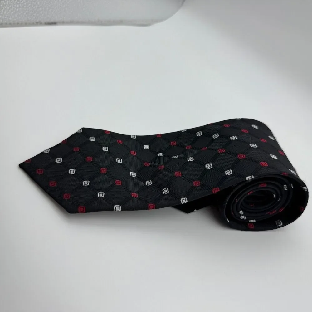 JoS A  Bank Men's Tie Black Red White 3.5